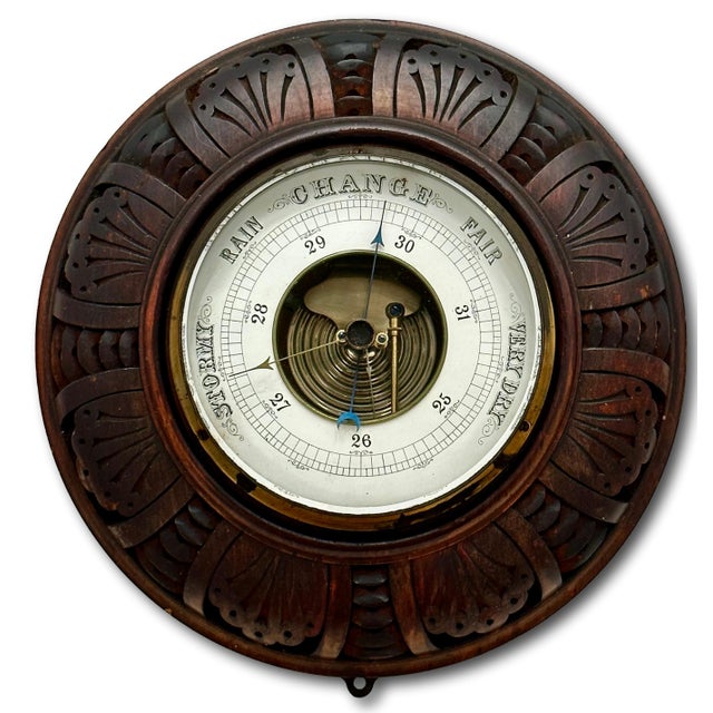 Nice Quality Antique European Hand Carved Walnut Wall Barometer - Circa Late 19th Century For Sale - Image 9 of 17