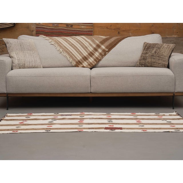 1970s Vintage Handmade Wool Cotton White Runner Rug For Sale - Image 11 of 11