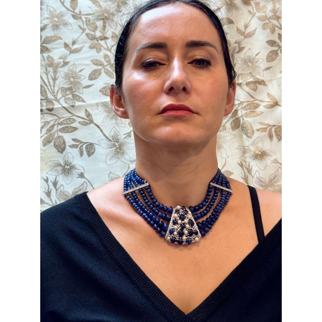 700Ct Sapphire Bead Necklace with cabochon & Diamond Center & Diamond Spacer 18K For Sale - Image 14 of 18