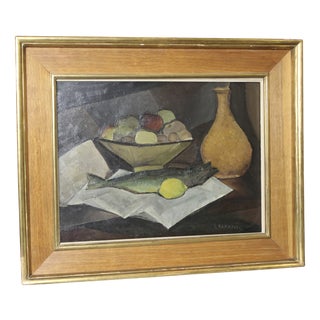 Sabatier, Still Life with Trout, 1940s, Oil on Canvas For Sale