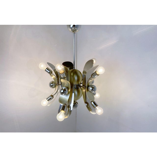 Metal Vintage Italian Chrome & Brass Chandelier, 1970s For Sale - Image 7 of 13