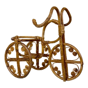 Vintage Boho Coastal Rattan Sculptural Bicycle Bike Plant Stand