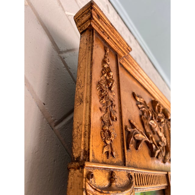 French Louis XVI Style Giltwood Trumeau Mirror 45” H X 27” W For Sale - Image 6 of 12