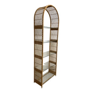 1980s Boho Chic Vintage Coastal Rattan Etagere Bookshelf For Sale