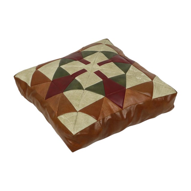 Vintage Patchwork Cushion with Diamond Pattern in Faux Leather, 1960s For Sale - Image 4 of 15