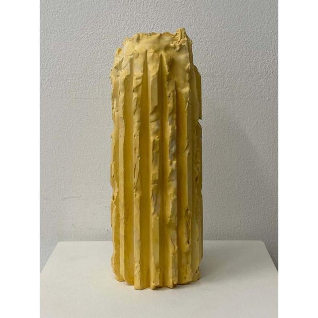 Rib 16X Thin Yellow Cornice Vessel by Lenny Stopp Dimensions: D 12 x H 30 cm Materials: Alpha crystalline gypsum (Hard...