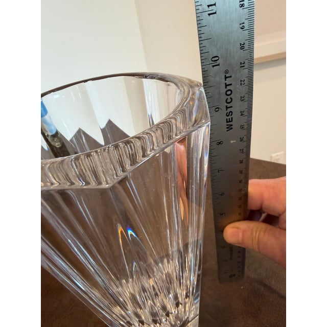 Large Swedish Orrefors architectural style crystal vase. Like new mint condition. Signed and numbered on the base.
