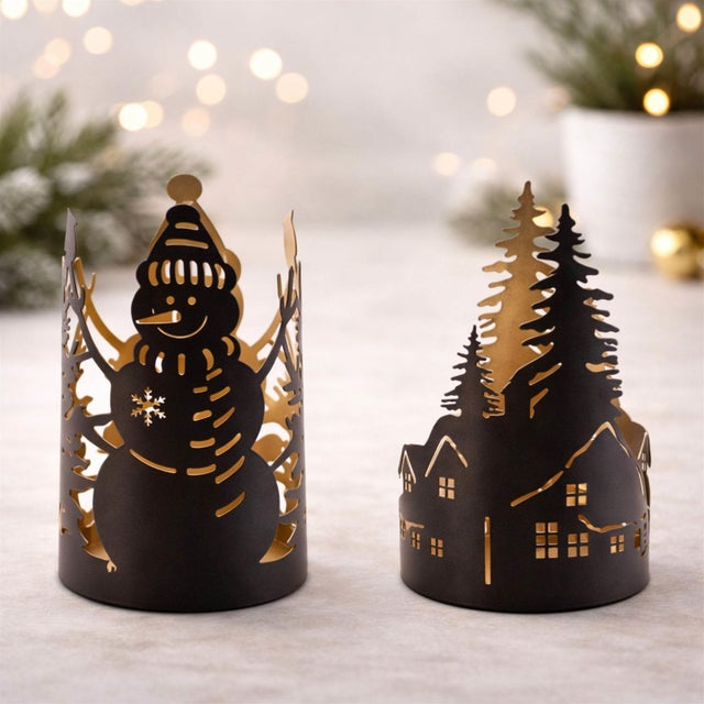 Bring woodland charm and modern elegance to your space with the Cut Metal Snowman and Forest Candle Holder Set. Featuring...