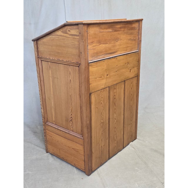 Antique Circa 1900 English Pine Schoolmaster's Standing Desk With Storage For Sale - Image 4 of 14