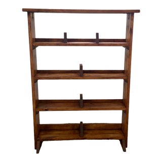 1970s Vintage Narrow Hand-Made Wooden Bookcase For Sale