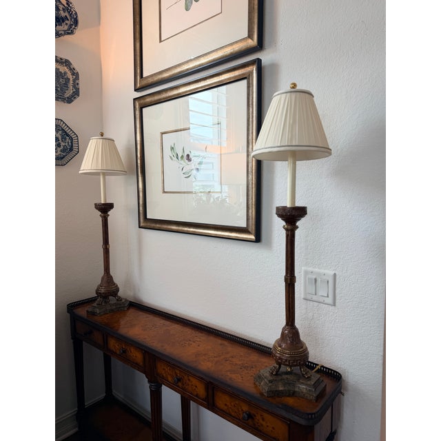 Pair of Maitland-Smith Candlestick-Form Table Lamps With Original Shades Harp and Finials For Sale - Image 12 of 14