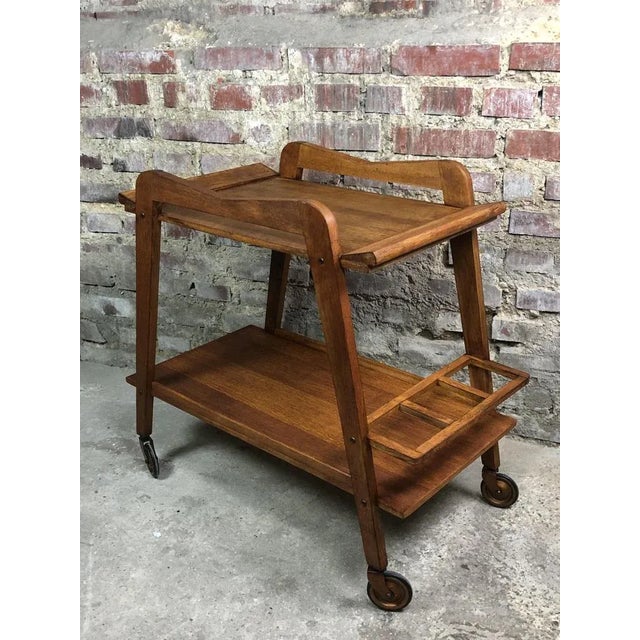 Mid-Century Modern Vintage Oak Veneer Serving Cart, 1970s For Sale - Image 3 of 9
