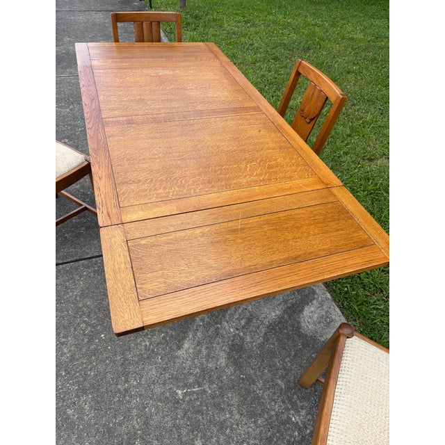 Brown 1940s Jacob Bean Trestle Style Dining Set For Sale - Image 8 of 9