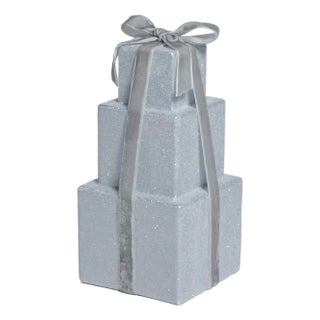 Stacked Presents Holiday Resin Figurine, Silver, 8.5" For Sale