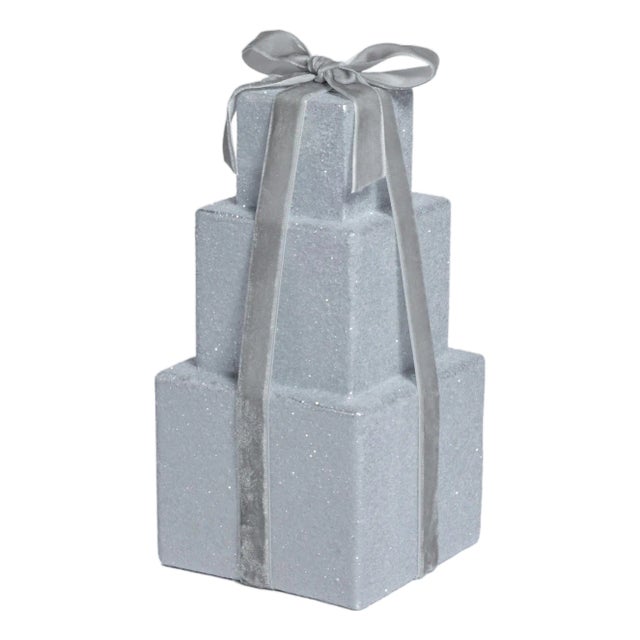 Stacked Presents Holiday Resin Figurine, Silver, 8.5" For Sale
