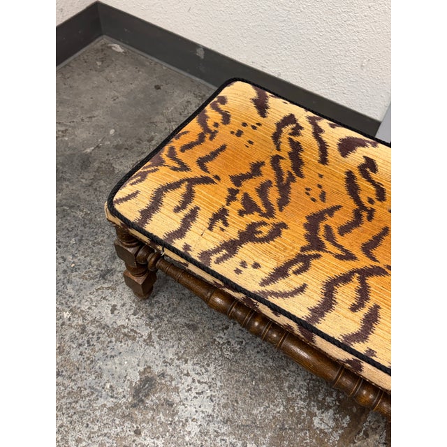 Brown Antique Italian Carved Wood Bench in Tiger Print, Early 20th Century. For Sale - Image 8 of 12