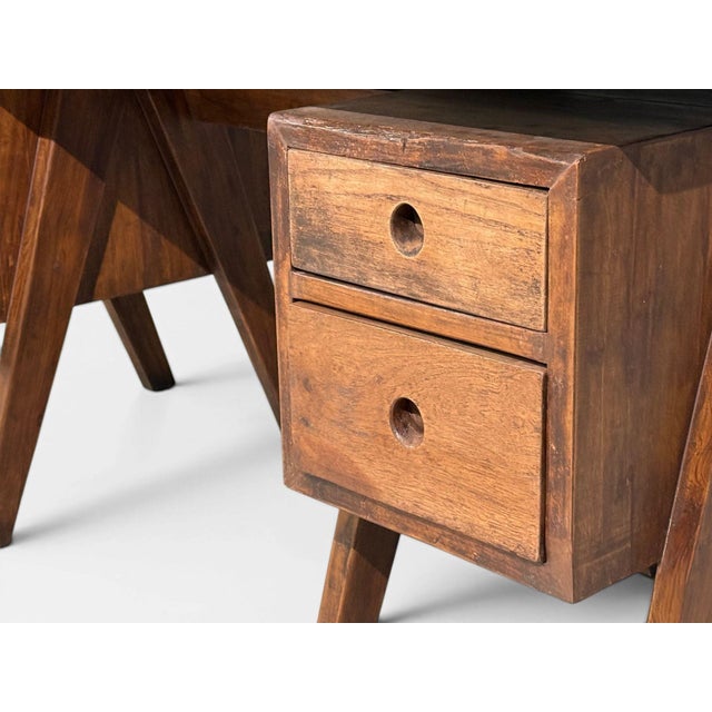 Pierre Jeanneret, Rare Writing Desk, Teak, Leatherette, Chandigarh, India, 1960s For Sale - Image 10 of 14
