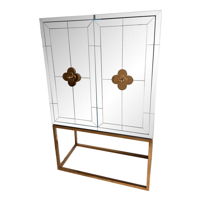 Jonathan Adler Delphine Bar Cabinet in Antiqued Mirror & Brass For Sale