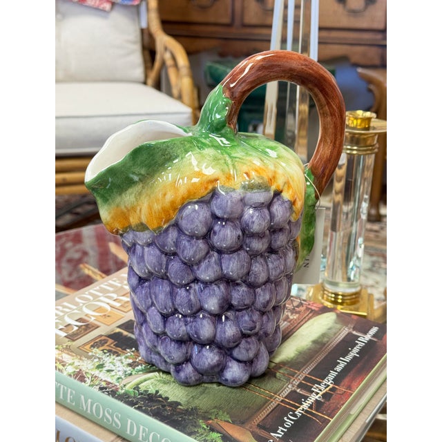 Ceramic Majolica Style Grape Motif Pitcher For Sale In Kansas City - Image 6 of 6