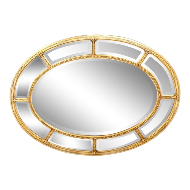 Late 20th Century Gilt Wood Framed Oval Shape Beveled Wall Mirror For Sale