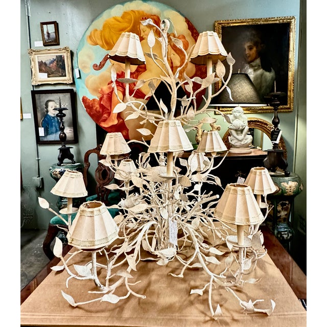 This chandelier is a large and very unusual mid-20th century tree branch form with roosting birds chandelier. The...