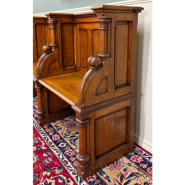 Antique French Pew Bench Double Seat Oak For Sale - Image 4 of 18