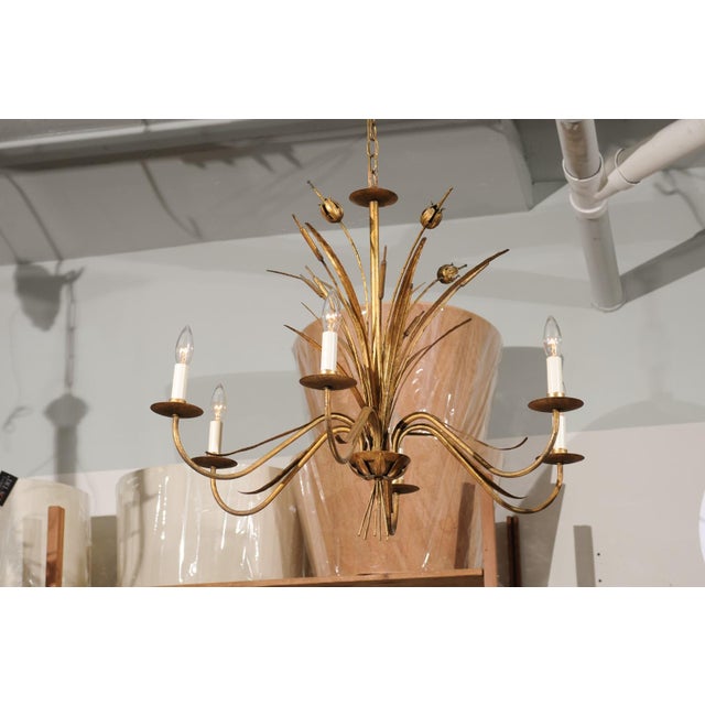 Gold Vintage 6-Light Italian Bulrush Toleware Chandelier For Sale - Image 8 of 12