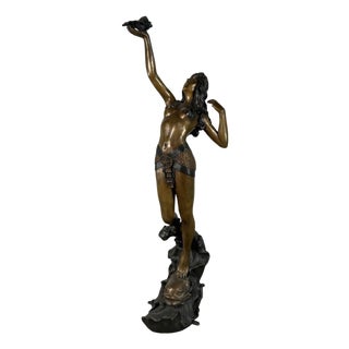 Large Art Nouveau Sea Maiden Bronze Fountain With Shell - 64" H For Sale
