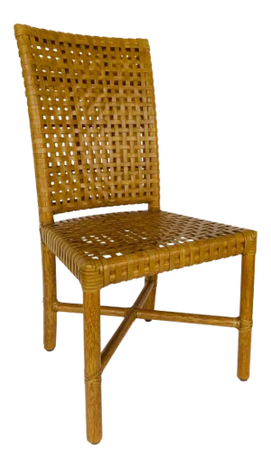 Baker McGuire Organic Modern Woven Rawhide Leather and Tan Rattan Dining Chair