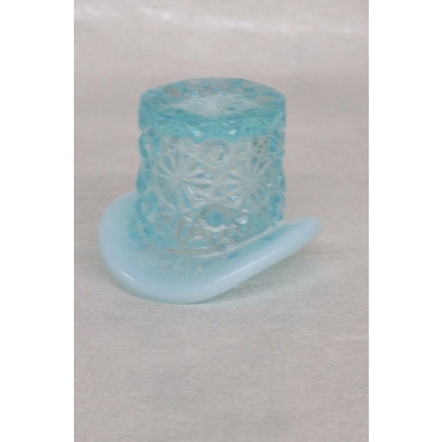 Fenton Daisy and Button Blue Glass Top Hat Toothpick Holder Chairish