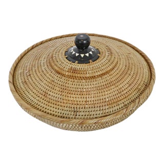 Vintage Asian Boho Rattan Kenta Bowl With Lid For Sale
