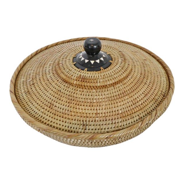 Vintage Asian Boho Rattan Kenta Bowl With Lid For Sale