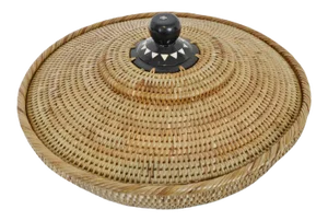 Vintage Asian Boho Rattan Kenta Bowl With Lid