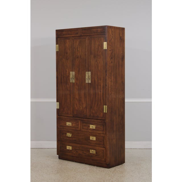 Campaign Henredon Campaign Style Oak Bedroom Armoire For Sale - Image 3 of 17