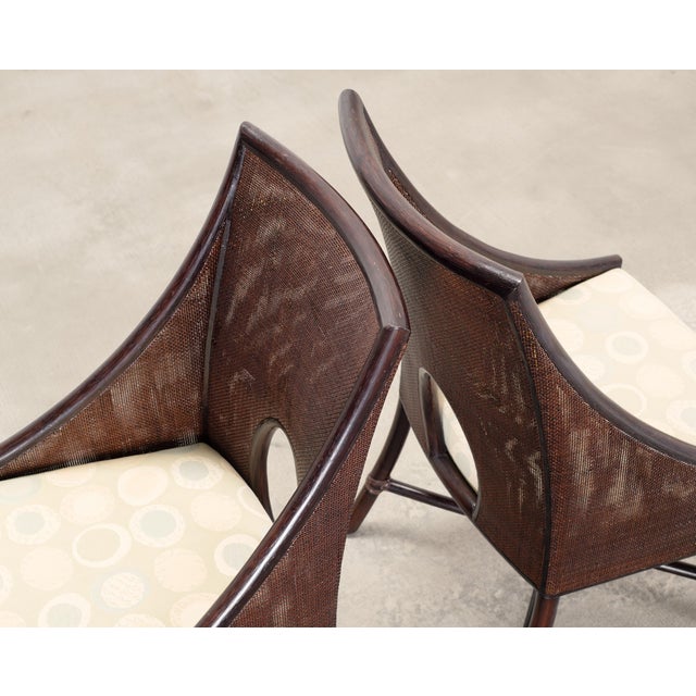 McGuire Pair of Barbara Barry for McGuire Rattan Caned Dining Armchairs For Sale - Image 4 of 18