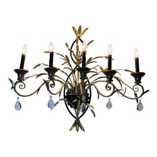 Mid 20th Century Wheat Sheaf Tole Metal 5 Arms Sconces For Sale