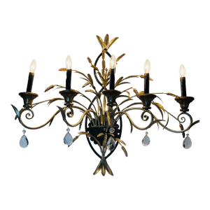Mid 20th Century Wheat Sheaf Tole Metal 5 Arms Sconces