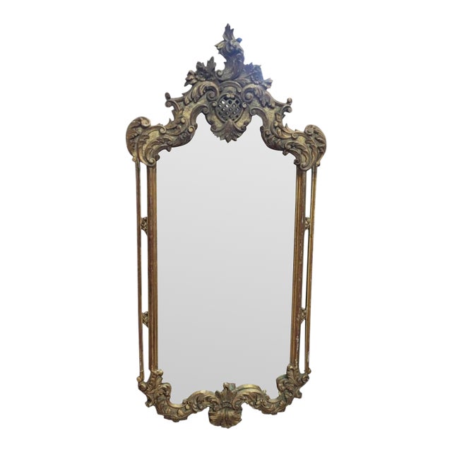 Antique French Gild Wood & Plaster Wall Mirror For Sale