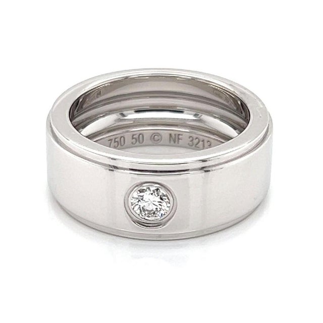 Cartier Mid 20th Century Cartier 18k White Gold Wide Wedding Band Ring with Diamond Size 5 For Sale - Image 4 of 7