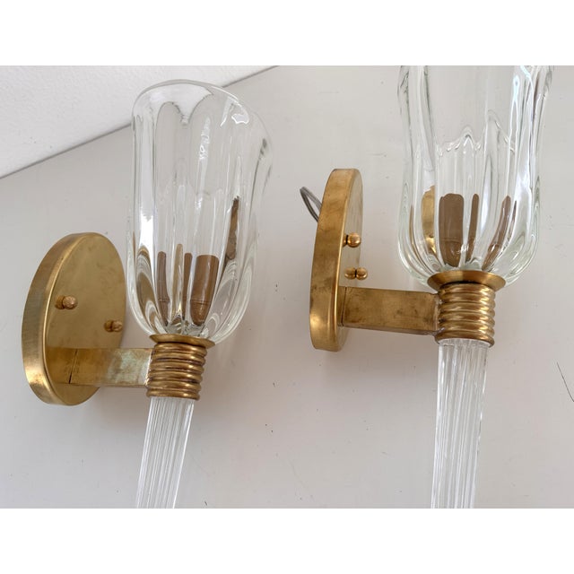 Italian Murano Crystal Glass and Brass Wall Sconces, 1990s, Set of 2 For Sale - Image 15 of 18