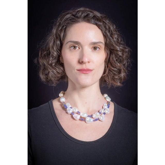 Contemporary 1990s Baroque Pearl and Tanzanite Necklace by Deborah Lockhart Phillips For Sale - Image 3 of 4