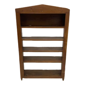 1970s Vintage Primitive Style Wood Bookcase Shelves