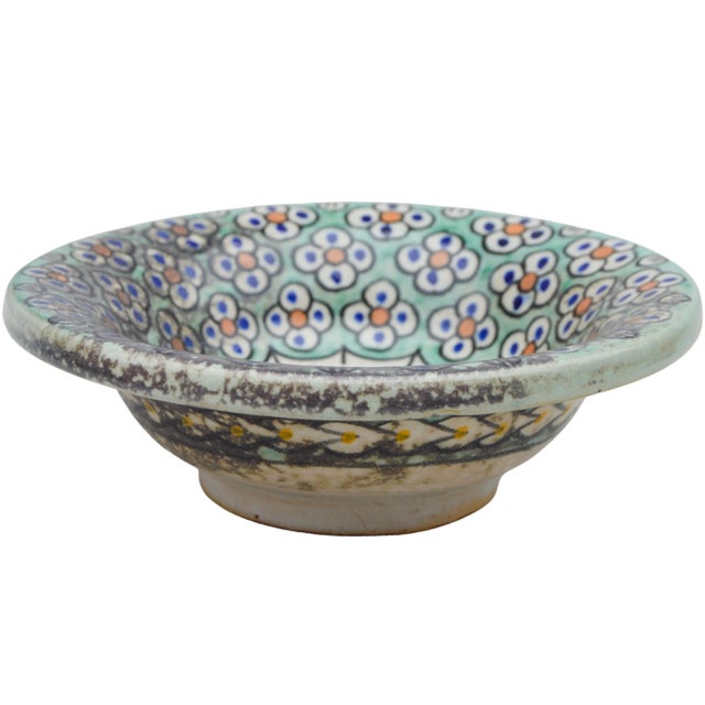 Antique Orange & Teal Andalusian-Patterned Ceramic Bowl For Sale - Image 9 of 10