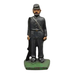 Antique Victorian Cast Iron Figural Painted Military War Solider Door Stop B