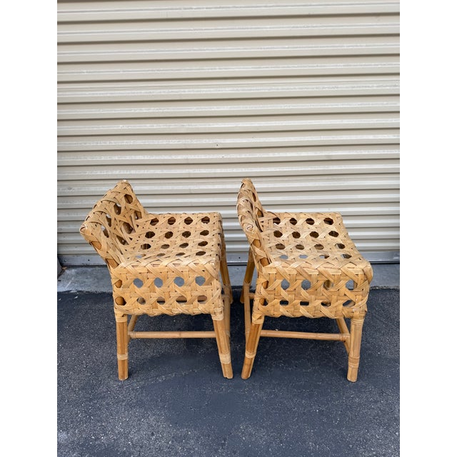 Wood Arteriors Richmond Counter Stools - Pair, Woven Rattan, Designer Style, Priced to Sell For Sale - Image 7 of 10