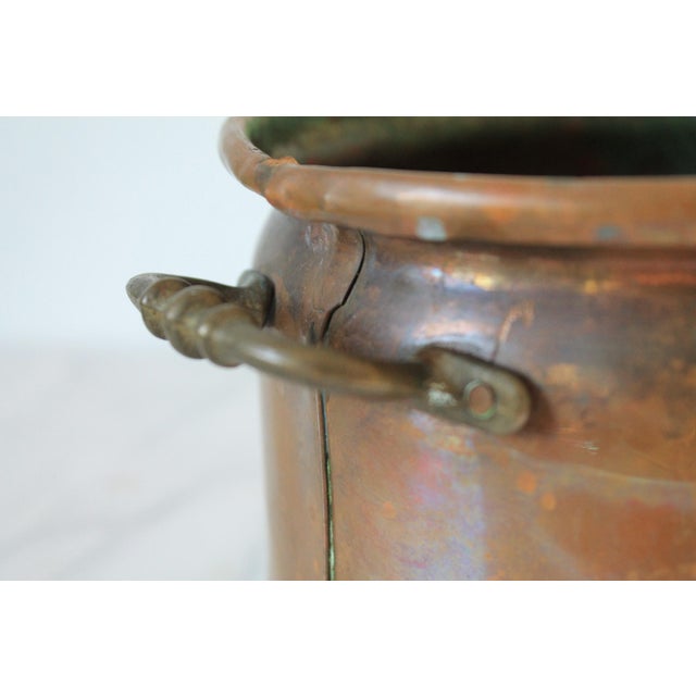 Vintage Copper Pot Planter W/ Brass Handles For Sale In Milwaukee - Image 6 of 9