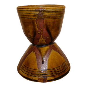 Vintage Circa 1970 Japanese Modernist Pottery Olive Green Glazed Clay Hourglass Form Vase