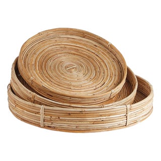 Cane Rattan Round Trays, Set Of 3 For Sale