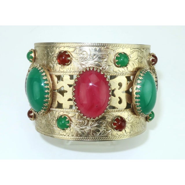 Vintage Asian Style Faux Cabochon Cuff Bracelet For Sale - Image 9 of 13