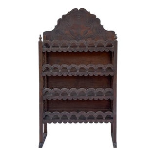 Early 20th-C. Moroccan Heavily Carved Fruitwood Bookcase / Etagere / Shelf Plate Rack For Sale